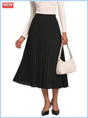 Elegant Chiffon A-Line Midi Skirt with Pockets and Elastic Waist